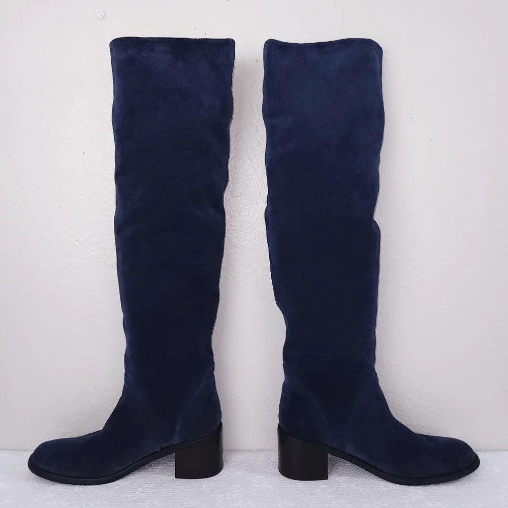 Jeffrey Campbell Ryding Over The Knee Riding Boots US 8.5 Navy Blue Suede OTK